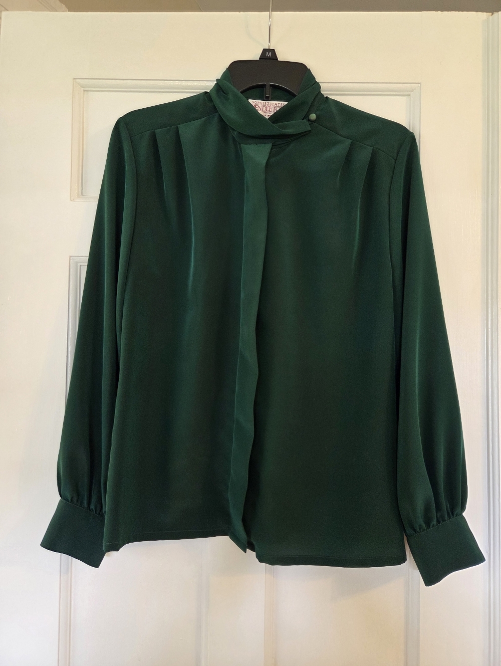 Pendleton Deep Green Shifting Fabric Button-Neck Blouse